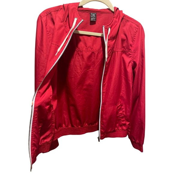 Zine Hooded Lightweight Windbreaker Jacket Sz M Red Zipper Closure Elastic Hem - Picture 7 of 7